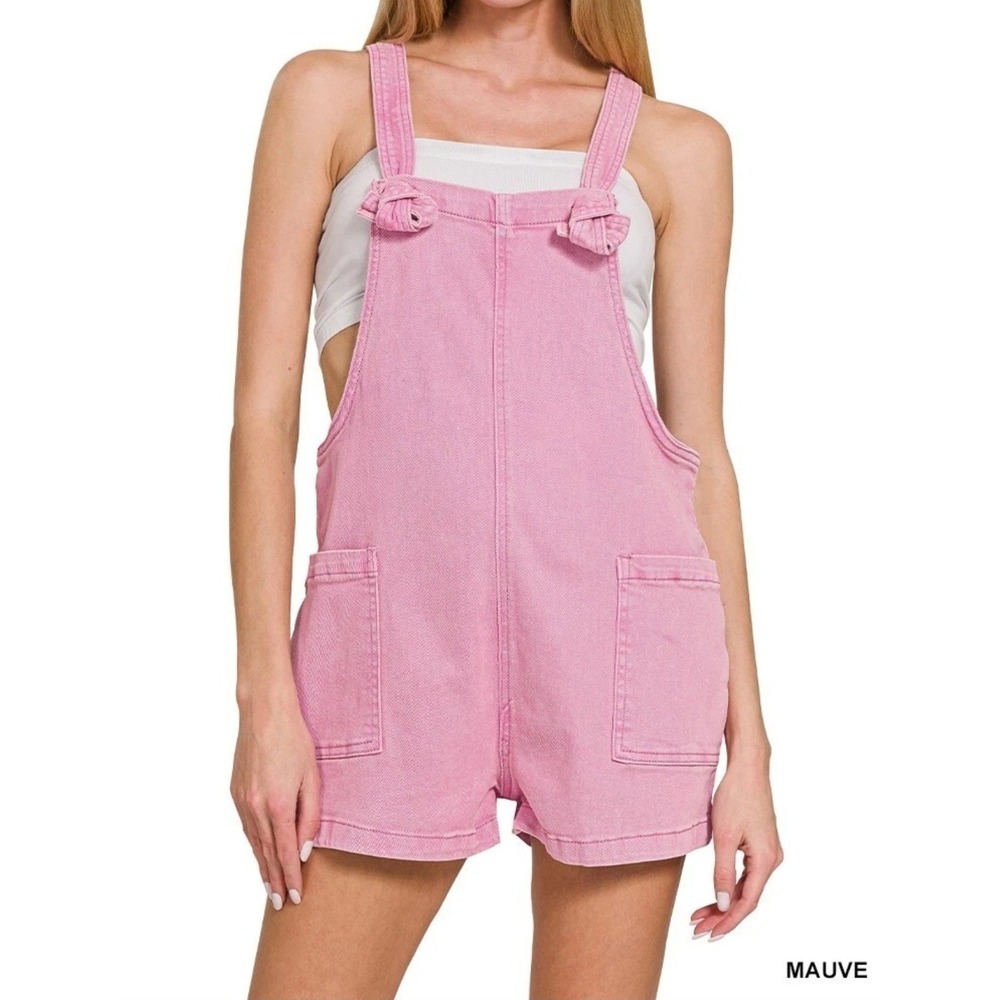Zenana washed knot tie romper Mauve Medium
